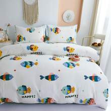 Printed Microfiber Bedding Set With Flat Sheet, Bedspread, And 1/2 Pillowcases, Available In Sizes 90*200 (Single), 135*200 (Double), 150*200 (Queen), And 180*200 (King). Suitable For Bedrooms, Student Residences, And Rented Apartments, It's Ideal For Students, Couples, And Families With Different Sleep Needs. - 小魚 - 查看 3