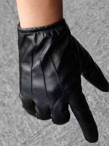 1 par de guantes para hombres, forrados térmicamente, cómodos, unicolor con pliegues, versátiles para montar en invierno o conducir - Negro - Ver 6