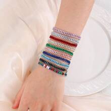 Brazalete de circonita de colores - Joyería elegante y brillante | Brazalete de joyería diaria | Regalo de otoño | Brazalete de mujer | Regalo de joyería para mujer/Regalo de cumpleaños/Joyería de San Valentín/Regalo de Navidad | Suministros para fiestas/Recuerdos/Regalo de graduación