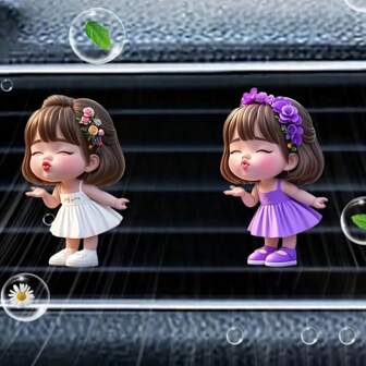 Cute Cartoon Girl Pattern Car Air Vent Clip Decor, Scented Car Interior, Acrylic Luxury Cartoon Decor Gift, Fashionable Car Accessories, Clip-On Air Freshener