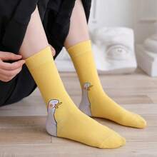 Cartoon Goose Head Crew Socks, Unisex Versatile Casual Socks For Indoor, Outdoor, And Performance Wear