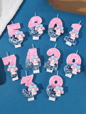 Sanrio Cute Cartoon Digital Candles, Creative Super Shiny Pieces, Commemorative Candles, Birthday Parties, Color Blocked Cakes, Candles