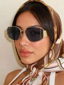 1pc Square Metallic Frame Fashion Glasses, Suitable For Outdoor, Party, Street Style Fashion Accessory