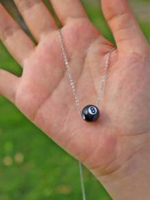 1PC Fashion Stainless Steel Chain Black No.8 Billiard Necklace For Women Y2K Fun Black 8 Ball Couple Necklace Women Jewelry
