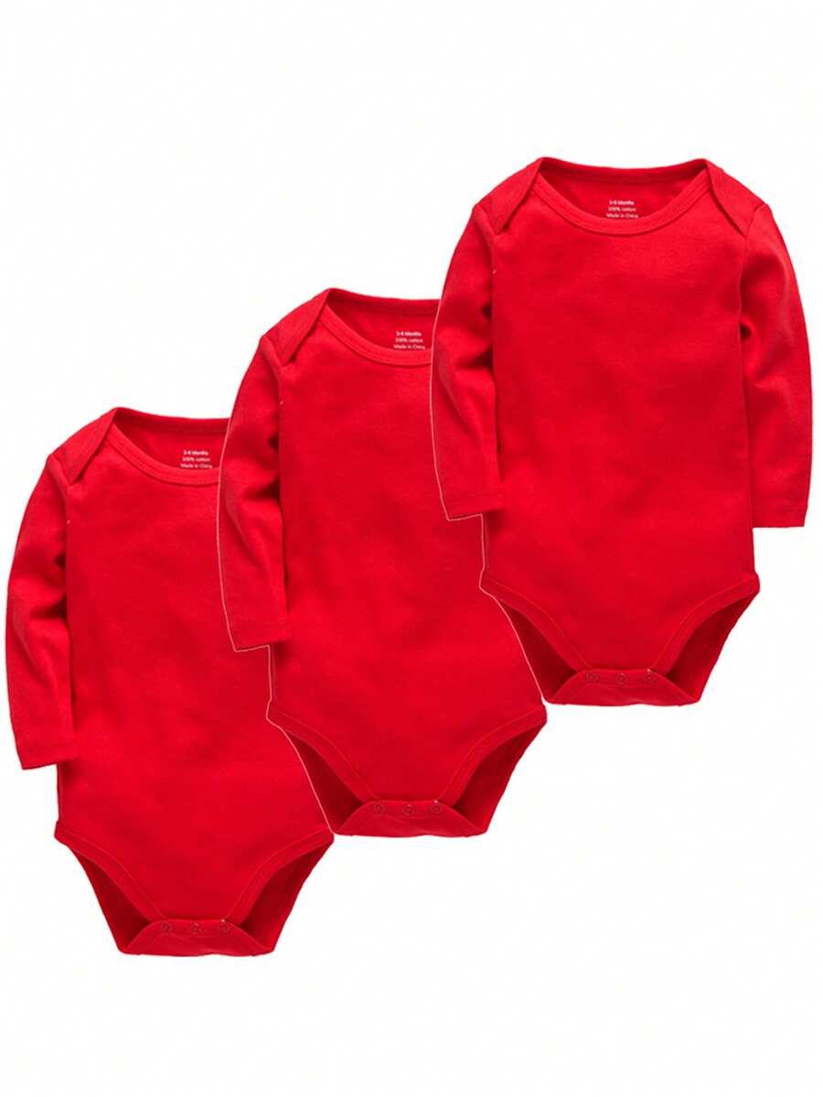 3件套男婴红色长袖连体衣套装（春秋季）