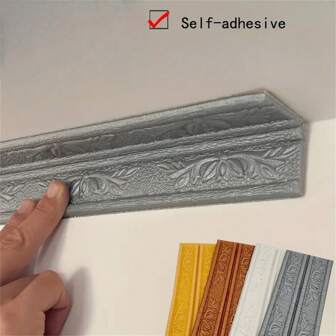 1 件 90.55 英寸 x 3.14 英寸剥离粘贴花卉踢脚线自粘 3D 墙面装饰泡沫胶带、角边保护线装饰边框墙贴 - 易于安装、泡沫造型用于家居装饰泡沫胶带条、墙贴保护踢脚板用于家居装饰、天花板角落和电视背景