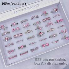 10pcs/Pack Cubic Zirconia Embellished Alloy Rings Set For Women, Sweet & Romantic Assorted Styles Openable Finger Rings, Ideal For Party, Wedding, Daily Wear, Fashion Jewelry Best Gift Pack, Random Style