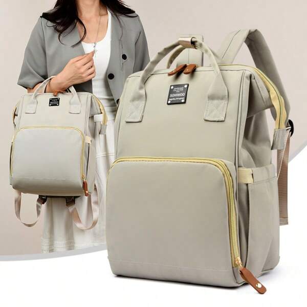 1 pièce Sac à dos de couche en nylon pour mamans, sac à bébé de grande capacité avec compartiment humide et sec, porte-mouchoirs, poche isotherme pour bouteille, s''adapte à la poussette, durable pour voyager avec bébés
