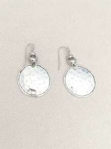 1 paire de boucles d'oreilles pendantes simples et vintage à design martelé rond, cadeau de bijoux convenant pour le port casual quotidien des femmes