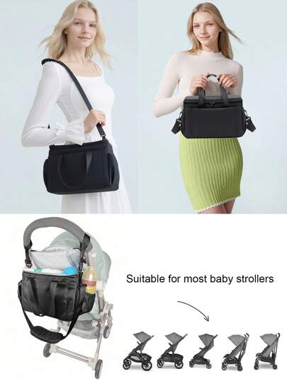 حقيبة تخزين عربة أطفال قطعة واحدة، حقيبة حفاضات متعددة الوظائف قابلة للتعليق، سعة كبيرة، مناسبة للاستخدام اليومي في جميع الفصول، تصميم حزام الكتف