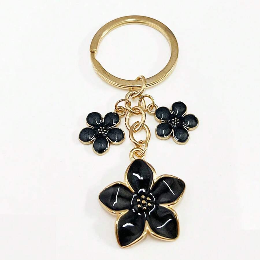 樱花钥匙扣简约樱花花卉手机挂件装饰配件女士、女孩背包学校汽车配件可爱哥特 Y2k 包配件挂绳带身份证夹汽车配件包饰 - 黑色-新 - 查看 1