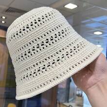 1 件女士夏季时尚镂空针织渔夫帽，户外窄边针织波西米亚风太阳帽，休闲百搭 - MZ3064 - 查看 6