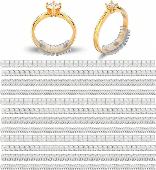 12Pcs Plastic Ring Sizers For Loose Rings, Invisible Coil Wrap Rings Resizer, Ring Guards Clip Size Adjuster, Jewelry Fitter Resizer For Women Men(Clear)