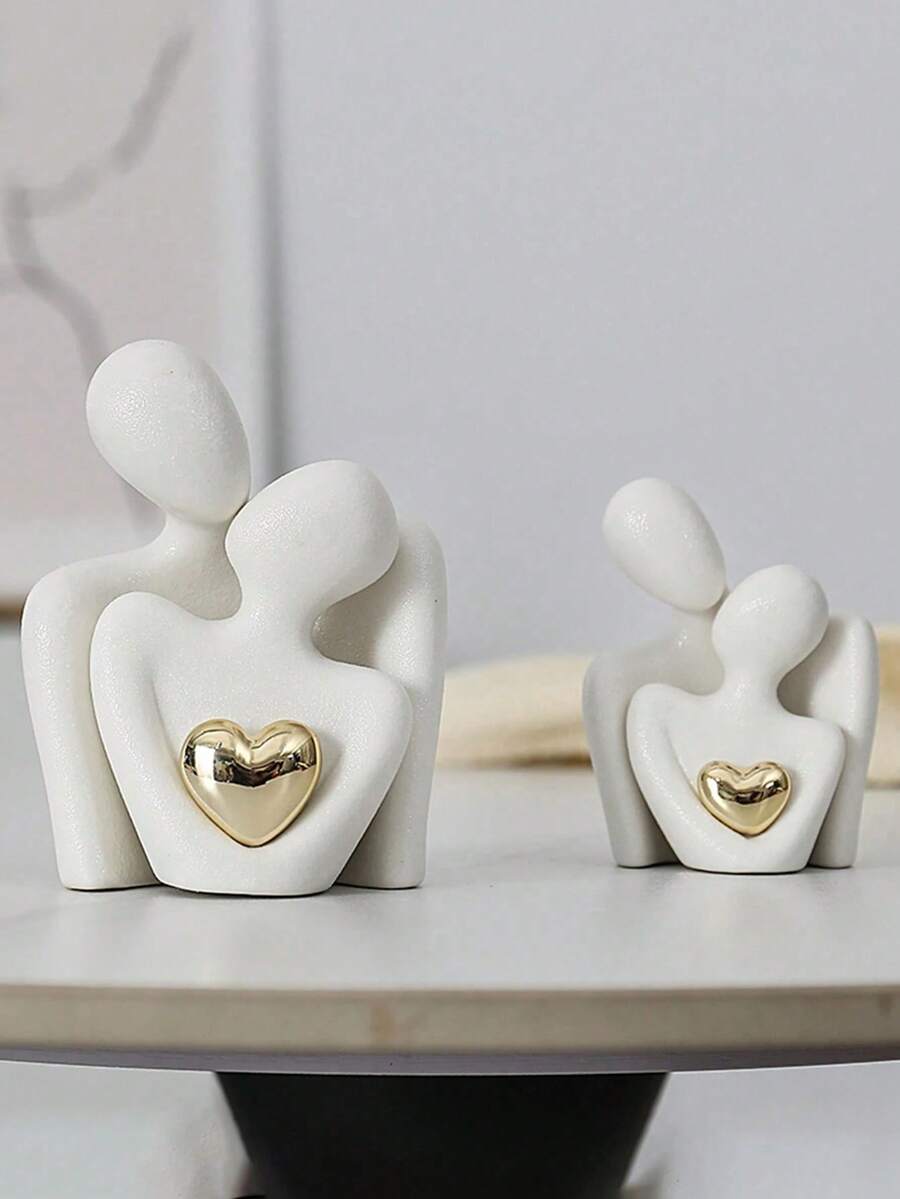 1 pezzo Statuetta astratta dorata a forma di cuore, decorazione con coppia che si abbraccia, adatta per decorazione della casa, camera da letto, ufficio e studenti, il miglior regalo, decorazioni primaverili e natalizie, storage, decorazioni per matrimoni, decorazioni per feste, organizer per gioielli