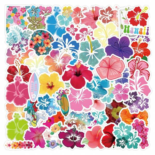 60pcs Hibiscus Flower Doodle Sticker Pack, School Supplies, Back To School