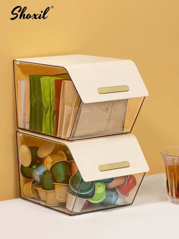 shoxil 1PC Transparent Desktop Storage Rack - Coffee Capsule, Tea Bag & Snack Organizer For Kitchen Counter & Office Desk