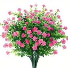 6/1 件 35 厘米/13.78 英寸人造假花，人造黄杨木植物仿户外塑料植物，抗紫外线灌木，用于室内外装饰的假户外植物，桌面中心花瓶，书架，卧室，婚礼庆祝花束，户外花园装饰，母亲节礼物 - 粉色 - 查看 7