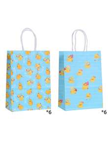 6/12 pièces Sacs en papier jaunes avec poignées, sacs cadeaux de canard en caoutchouc pour bonbons, fêtes, anniversaires. Fournitures de fête de canard bleu - Multicolore - View 25