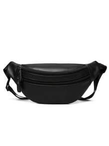High Quality Plain Color Leather Waist Bag, Soft Sling Bag With Large Capacity For Men, Suitable For Cycling, Hiking, Business, Commuting 2000s Style Streetwear