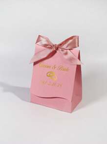 5/10/50pcs Wedding Gift Box With Ribbon & Gold Rings Design – Romantic Favor Box For Bride & Groom, Candy Box For Reception, Engagement Party, Valentine's Wedding Packaging In Red & Green, Elegant Guest Thank You Box