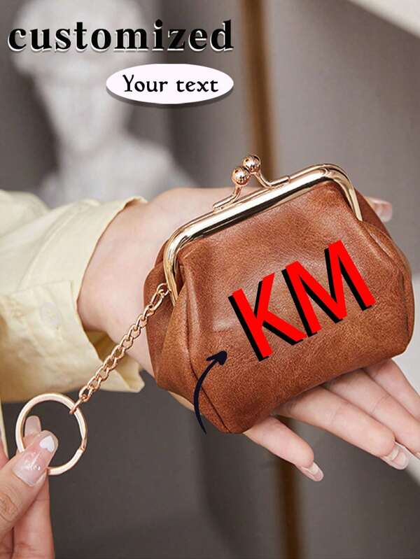 Customized Coin Purse, Small Retro Clip Coin Purse, Women's First Layer Waxed Cowhide Coin Bag Storage Bag With Key Chain, Can Be Used As A Bag Accessory, Suitable For Daily Outings To Store Lipstick Keys, Change, Charging Money, Etc.