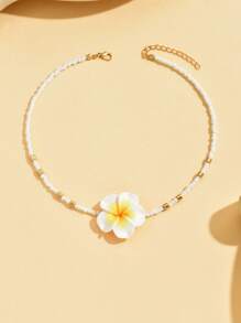 1 pieza Collar de cerámica con flor de estilo vacacional de playa, collar de gargantilla hecho a mano con cuentas estilo bohemio