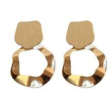 1 对金属不对称圆形时尚简约女士耳环 - 金黃色 - 查看 5