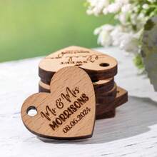 Set Of 10, Personalized Wooden Heart Tags, Marriage Couple Flower Decoration Hanging, Customized Laser Engraving, Very Memorable, Suitable For Newborn Party/Wedding/Mother's Day/Father's Day/Thanksgiving/Graduation Season/Homecoming/Christmas/Halloween/Ramadan And Other Festive Occasions.