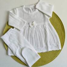 Newborn Baby Knitted Dress - White - View 2