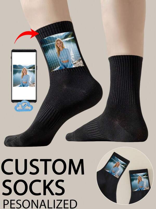 1 paire de chaussettes d'équipage personnalisées, chaussettes avec visage personnalisé, chaussettes de couple, chaussettes avec photo personnalisée, chaussettes imprimées personnalisées, chaussettes drôles avec visage personnalisé, chaussettes avec image personnalisée, mettez n'importe quel visage sur les chaussettes, cadeau d'anniversaire, cadeau de la Saint-Valentin, cadeau de mariage