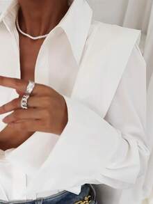 Fashionable Niche Casual Versatile Art Pattern Women Blouse - White - View 5