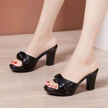 Las sandalias de tacón alto para mujer son zapatillas de tacón alto con punta abierta con boca de pez de moda, casuales y versátiles para el verano - Negro - Ver 1