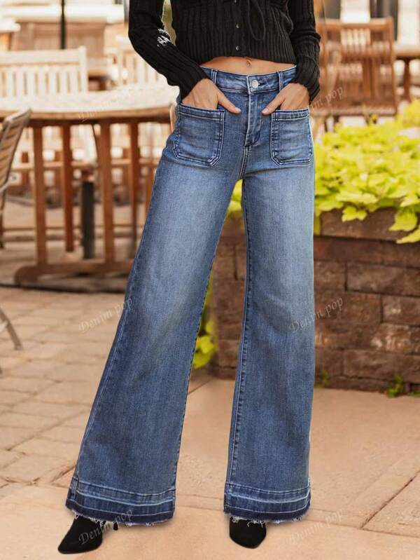 Plus Size Street Style Women's Washed Blue Cat Scratches & Horse Hair Flared Bell Bottom Jeans