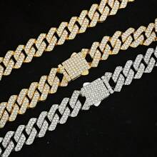 Silvery Blue Dog Chain Collar Artificial Diamond Cuban Chain Dog Collar 14mm Wide Dog Necklace Metal Cat Chain Pet Crystal Collar Jewelry Accessories For Small Medium Large Dogs And Cats - Silver - View 8