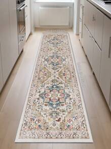 1pc Bohemian Style Brown Area Rug, Washable Non-Slip, 850g/M² For Living Room Bedroom Kitchen Office Entryway