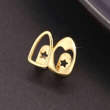 Hollow Golden Side Tooth Decor Niche Design Double Hollow Heart Shaped Teeth Decor Hip Hop Punk Style For Women, Music Festival, Party, Holiday, Couples Gift