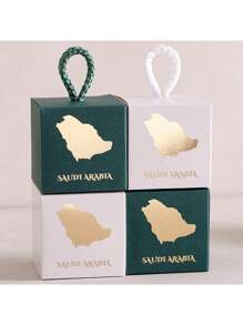 10pcs/Pack Cross-Border Saudi National Day Gift Box, Hot Stamped Candy Box For Middle East Saudi Holidays, In Stock, Candy Baking, Small Gift Box Saudi National Day Saudi Saudi Arabia