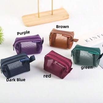 1pc Simple,Retro, Lightweig,Htsquare Mesh Zipper Bag, Coin Purse, Mini Key Bag, Headphone Storage Box, Transparent Portable Cosmetic, Coin, Key And Card Storage Bag, Durable Nylon Material , Small And Stylish Design