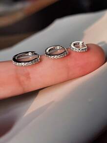 Conjunto de 6 brincos de argola pequenos de cristal para mulheres, cobre, zircônia levemente incrustada, cor ouro branco, novo ano 2000, joias legais para uso diário, presente para meninas