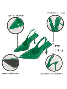 女士猫跟高跟鞋，高跟尖头漆皮细跟红色婚鞋，伴娘派对鞋，百搭优雅成熟女士系带凉鞋 - 綠色 - 查看 5