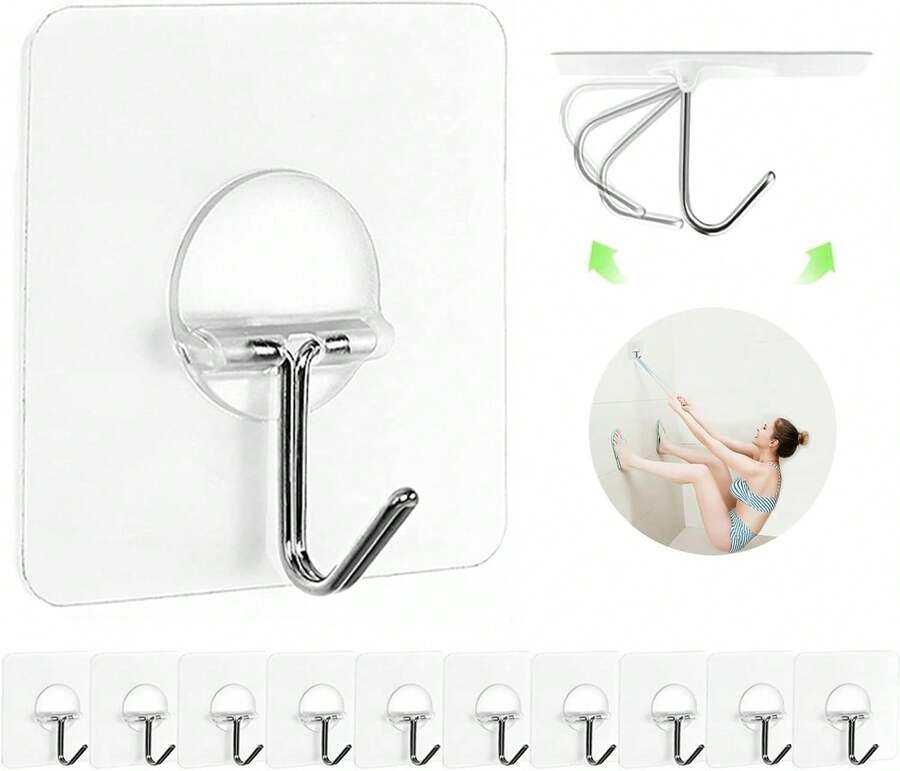 Adhesive Hooks For Hanging Heavy Duty Wall Hooks Self Adhesive Towel Coat Hooks Waterproof Transparent Hook For Bathroom Shower Kitchen Keys Door Outdoor Home Improvement Utility Hook 12 Pack - 薑色 - 查看 1