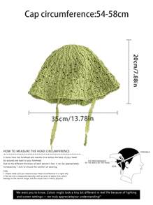 1pc Plain Simple Sweet Straw Bucket Hat, Ribbon Tie Design, Niche Fashion Versatile Breathable Hollow Foldable Beach Sun Hat For Resort