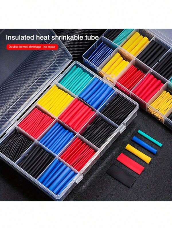 164/328/560PCS 2:1 Heat Shrink Tubing, Eventronic Wire And Cable Package Combination Without Box Electrical Insulation Heat Shrink Tubing Kit (5 Colors/12 Sizes), Black, Red, Blue, Yellow, Green Boxed Bags Randomly Shipped