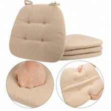 D-Shaped Chair Cushions, 2cm Thick Dining Chair Pads With Ties And Removable, Machine-Washable Cover, 17" X 16", Set Of 2 / Set Of 4 - Beige - View 7