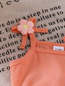 2 件套女婴花卉吊带背心和多层荷叶边喇叭裤套装，时尚可爱的夏季服装 - 粉色 - 查看 7