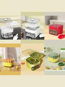 迷你冰块制作模具套装，带储物盒和冰勺，34个单层和68个双层设计，易于脱模的塑料，可爱又有趣，自制冰块模具，一键除冰托盘，用于冷冻冰块，厨房工具，厨房、餐厅和家庭必备品。，夏季冰格和冰桶，夏季厨房配件 - 彩色 - 查看 12