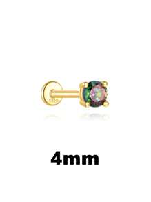 1Pc Dainty Rainbow Stone 925 Sterling Silver Earring For Women Flat Back Earring Minimalist Jewelry Helix Cartilage Gift For Her Wedding Party Fine Jewelry