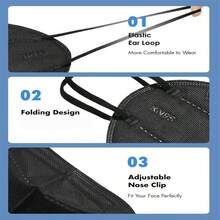 LEMENT 25pcs KN95 Face Mask Black 5 Layer Cup Dust Safety Masks Filter Efficiency≥95% Breathable Elastic Ear Loops Black Masks - Black - View 5