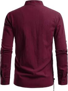 Men's Pure Cotton Retro Lace Up Shirts For Renaissance Pirate Viking Medieval - Burgundy Retro - View 3