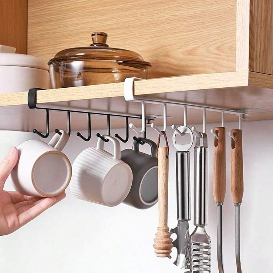 2 piezas Soporte de pared para tazas con 6 ganchos, organizador de almacenamiento multifuncional, adecuado para todo tipo de ganchos de utensilios de cocina